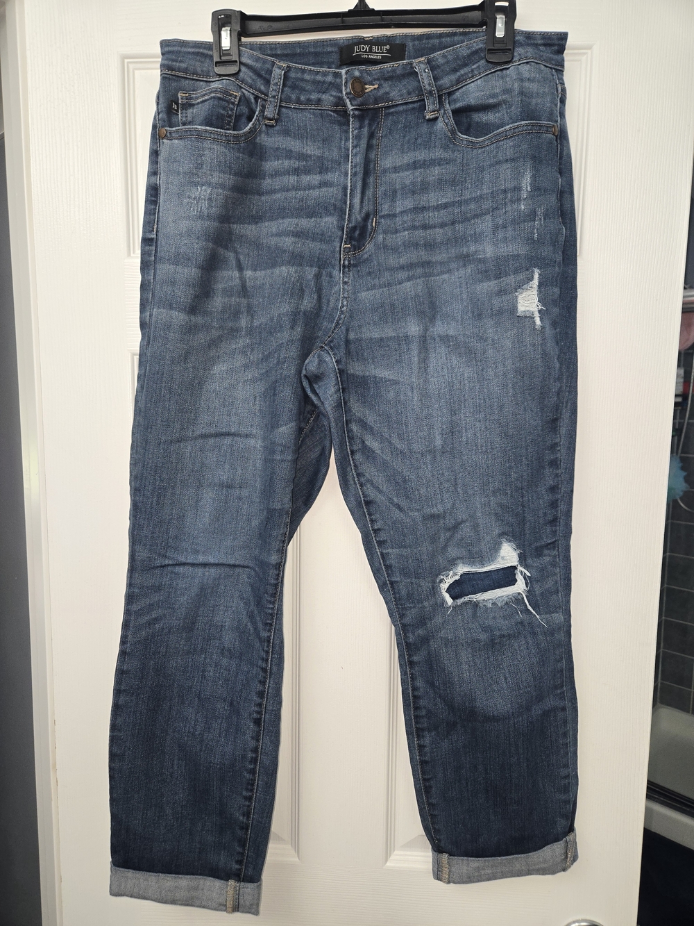 Judy Blue Distressed Boyfriend Jeans - Medium Blue Wash